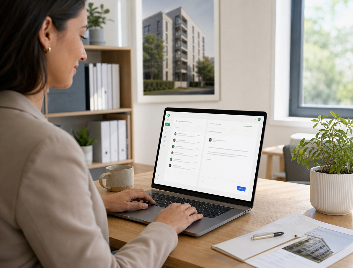Forvalter sender varsel til leietakere fra Portonell på laptop